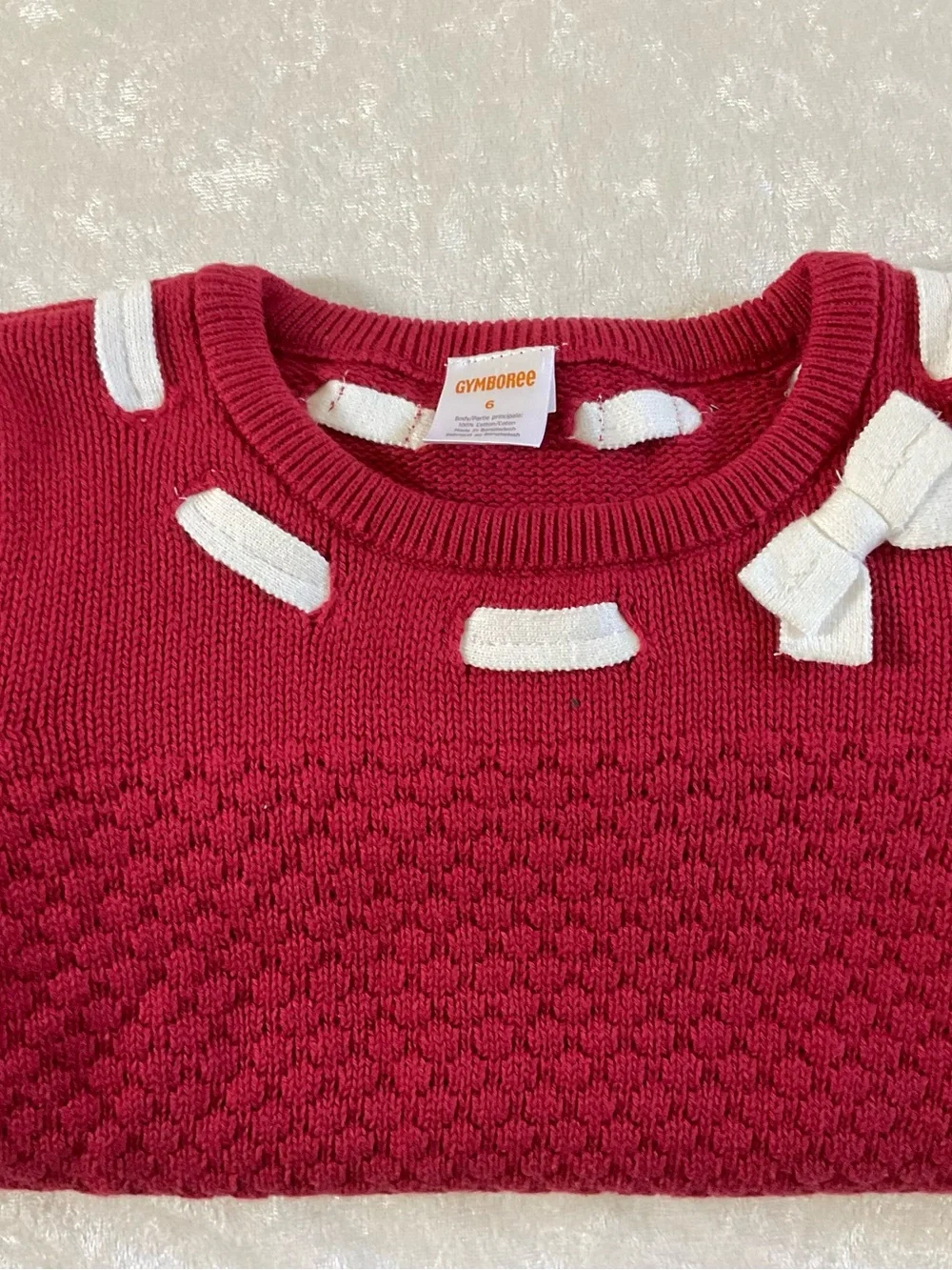 Gymboree Red Knit Sweater with White Bow Trim Size 6